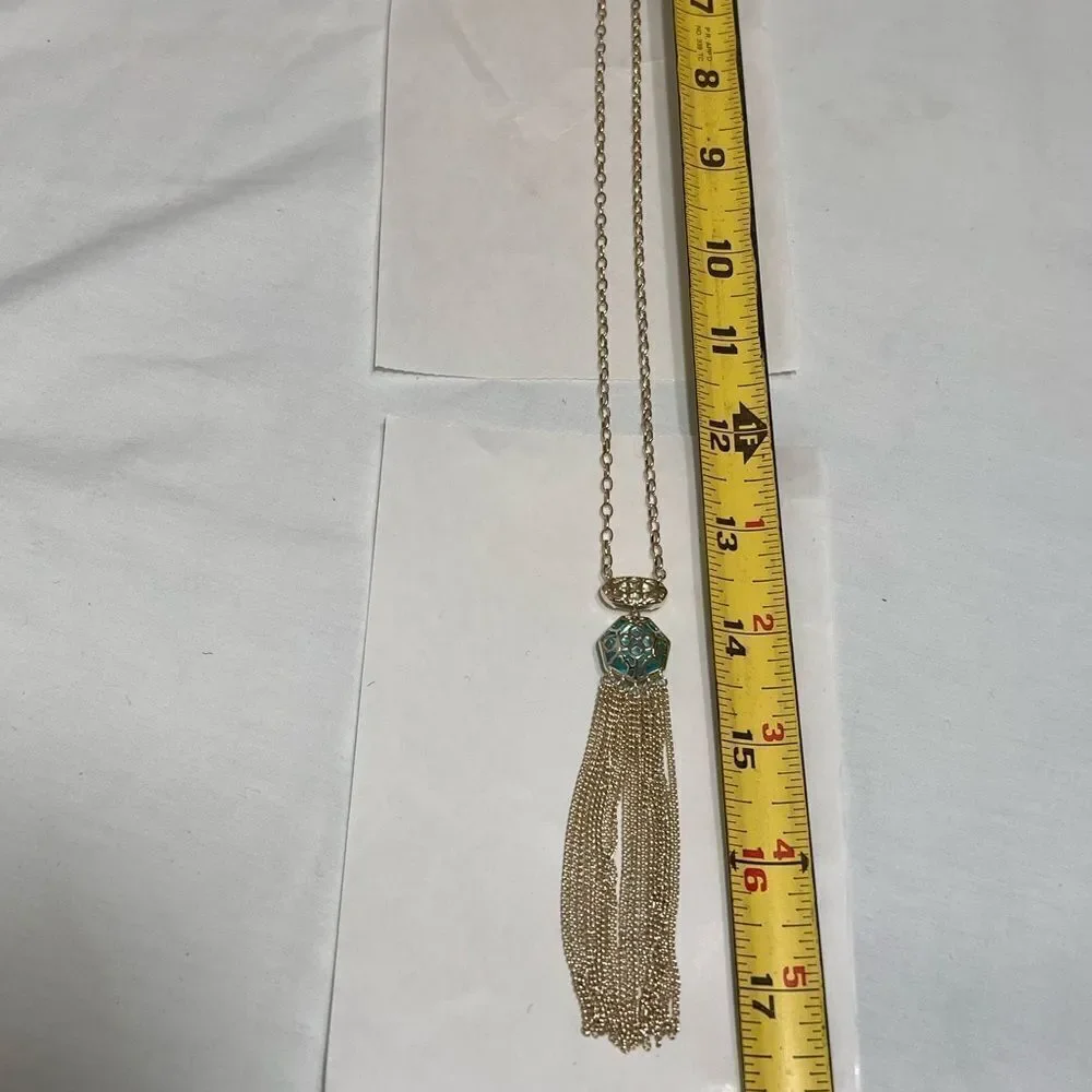 Kendra Scott Tae Long Pendant Necklace In Bronze Veined Turquoise Magnesite New